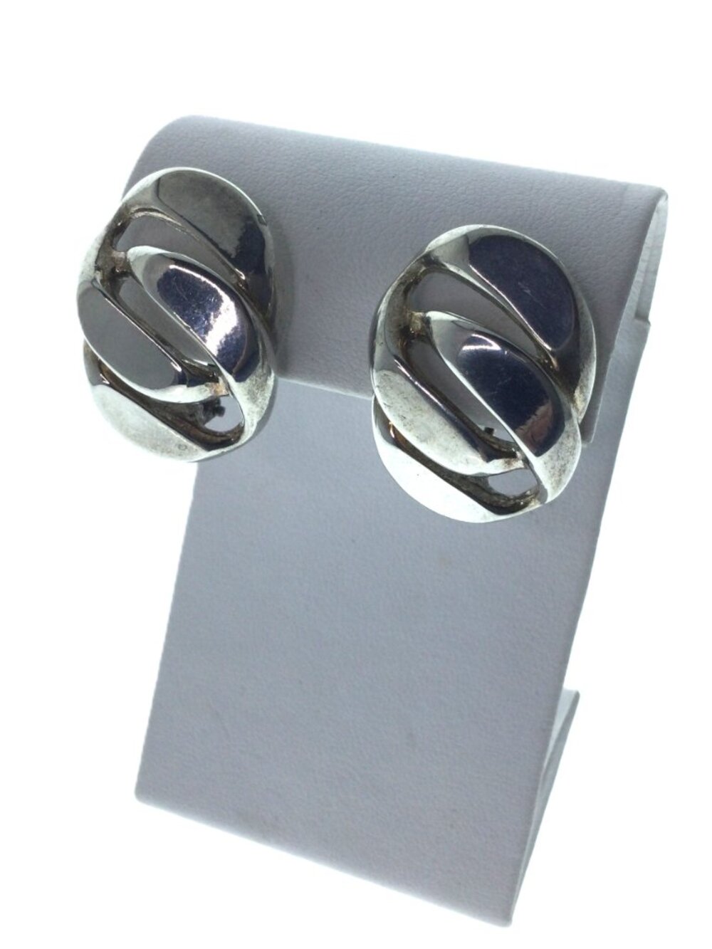 Vintage Heavy Art Deco Geometric Earrings Omega Backs